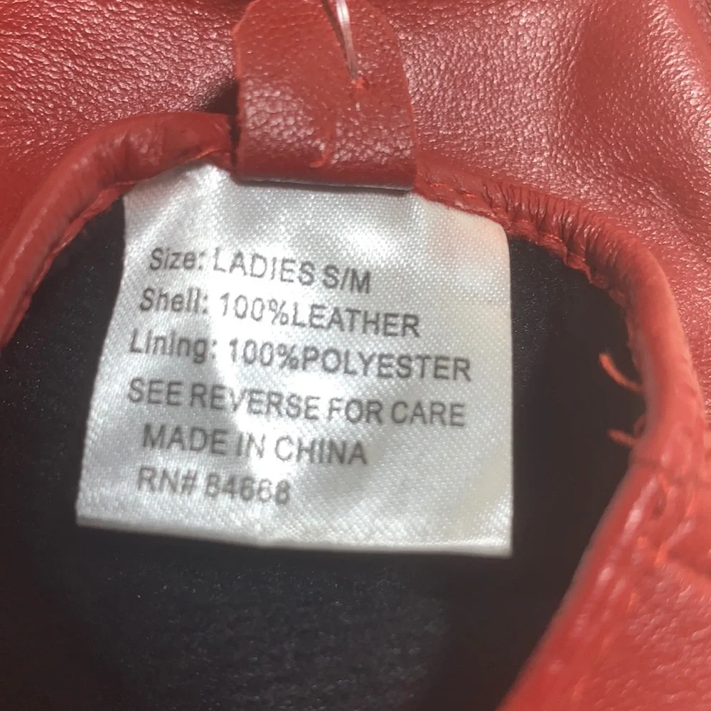 Ladies Red Leather & BlackPigskin Gloves-S/M
